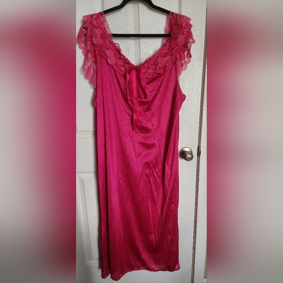 Vintage Pink Nightgown Maxi Off Shoulder Romantic XL To Plus Size - Picture 1 of 10